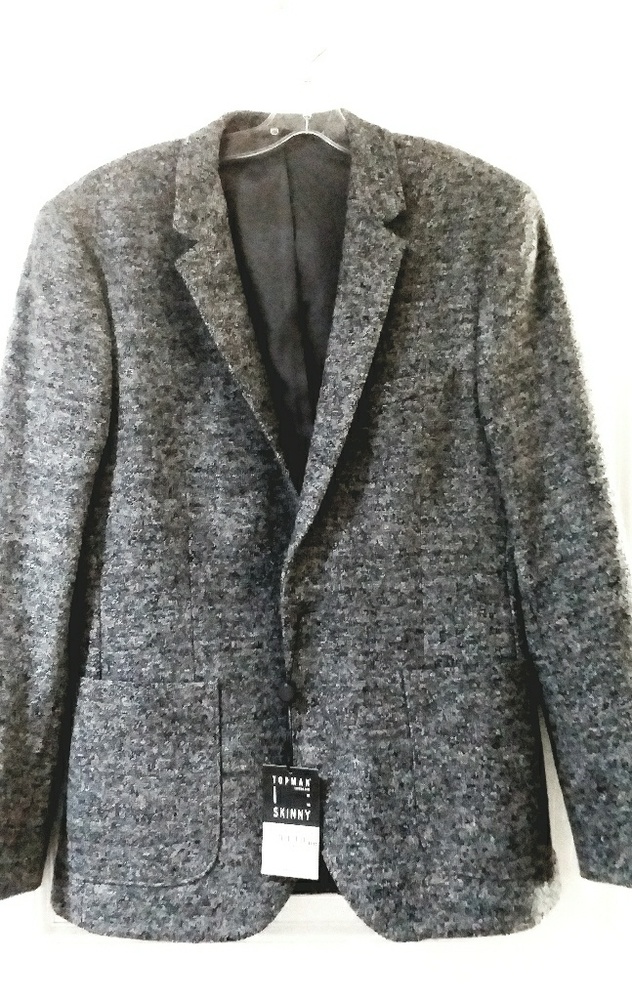 TOPMAn Skinny Men's Grey Wool Textured blazer